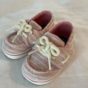 NWOB—White & Pink Canvas Sperry Baby Boat Shoes with Laces (Size 1–NB to 3M)